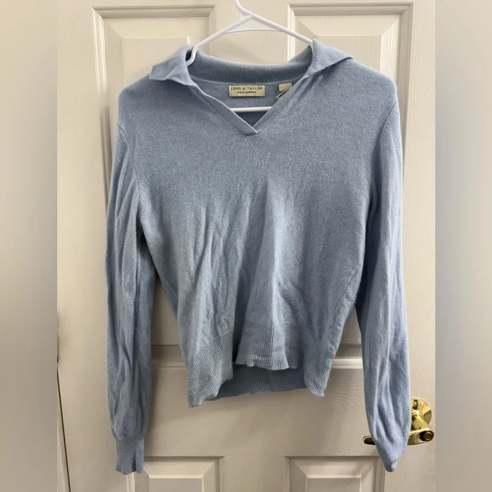 Lord & Taylor Soft Blue Cashmere Sweater - Picture 1 of 7